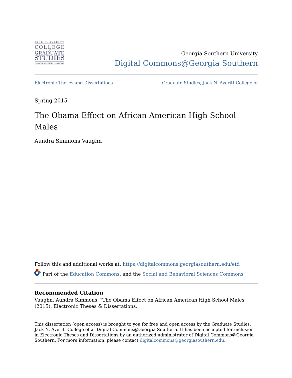 The Obama Effect on African American High School Males