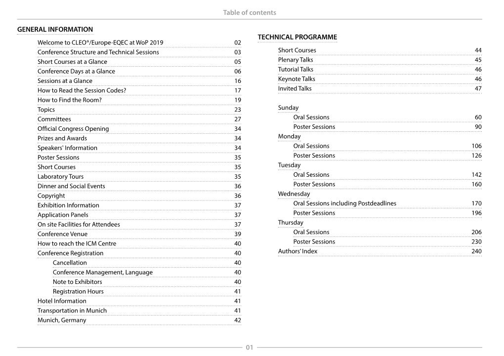 Table of Contents 01 GENERAL INFORMATION TECHNICAL