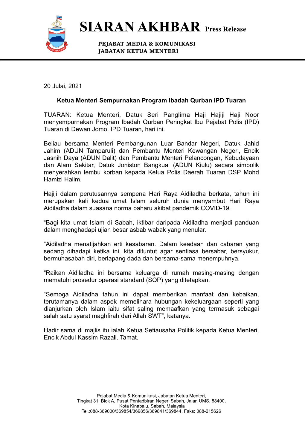 20210720 Ketua Menteri Sempurnakan Program Ibadah