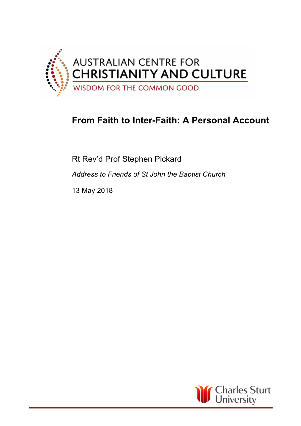 From Faith to Inter-Faith: a Personal Account