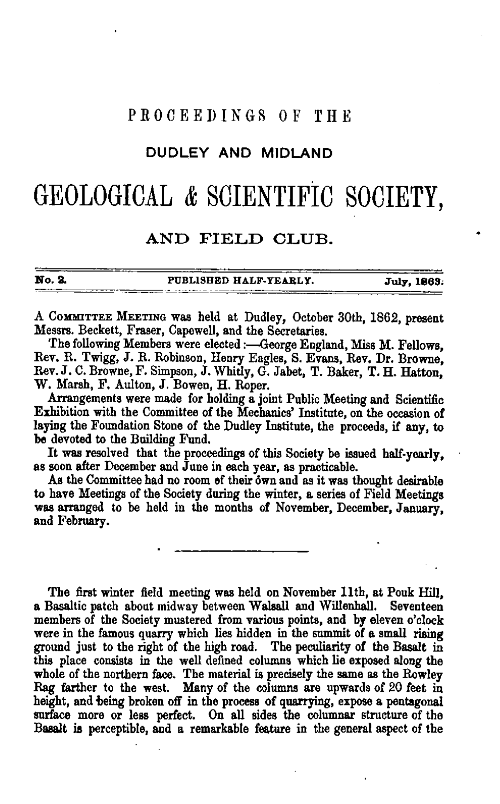 Proceedings of the Dudley and Midland Geological & Scientific