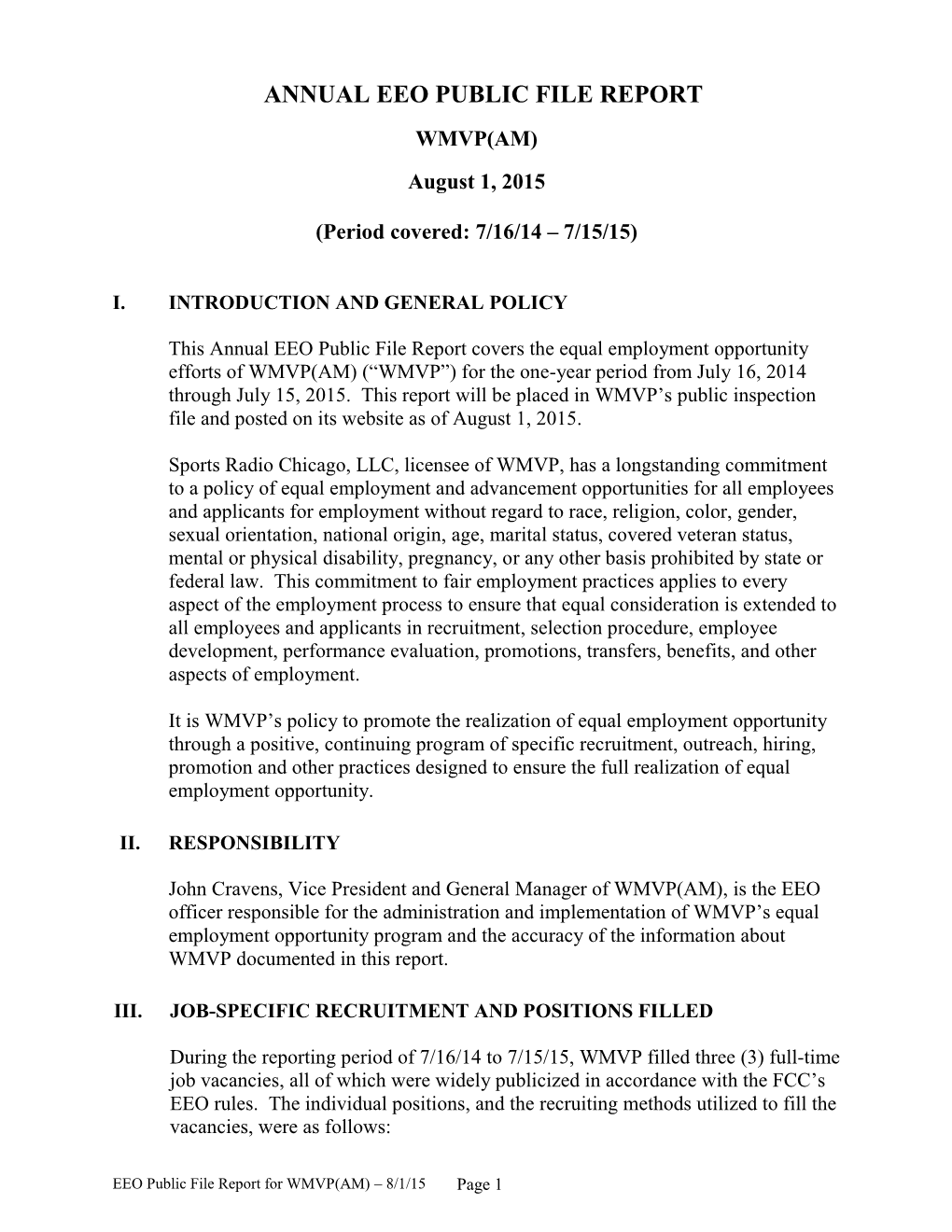 Abc Radio Chicago's Annual Eeo Public File Report