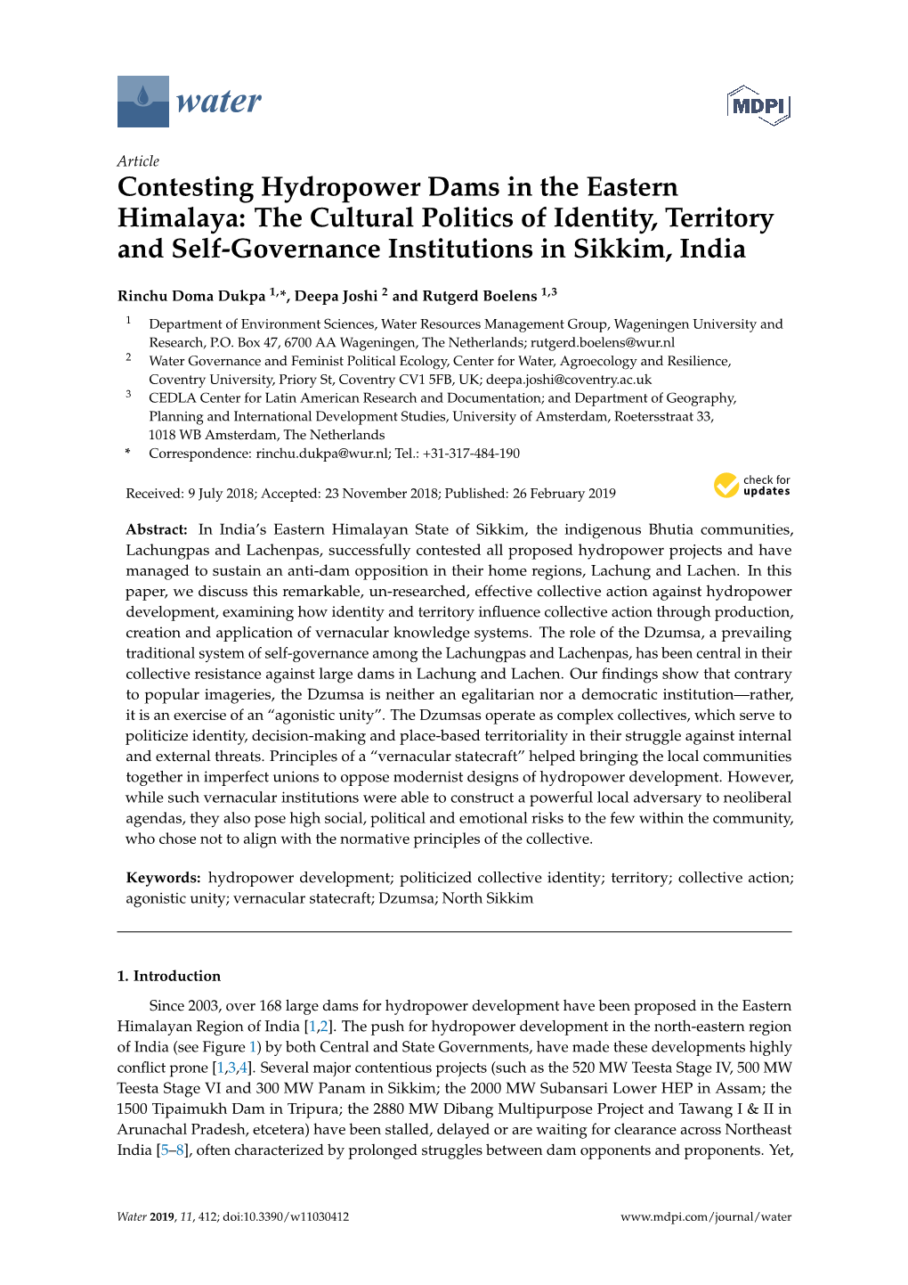 The Cultural Politics of Identity, Territory and Self-Governance Institutions in Sikkim, India