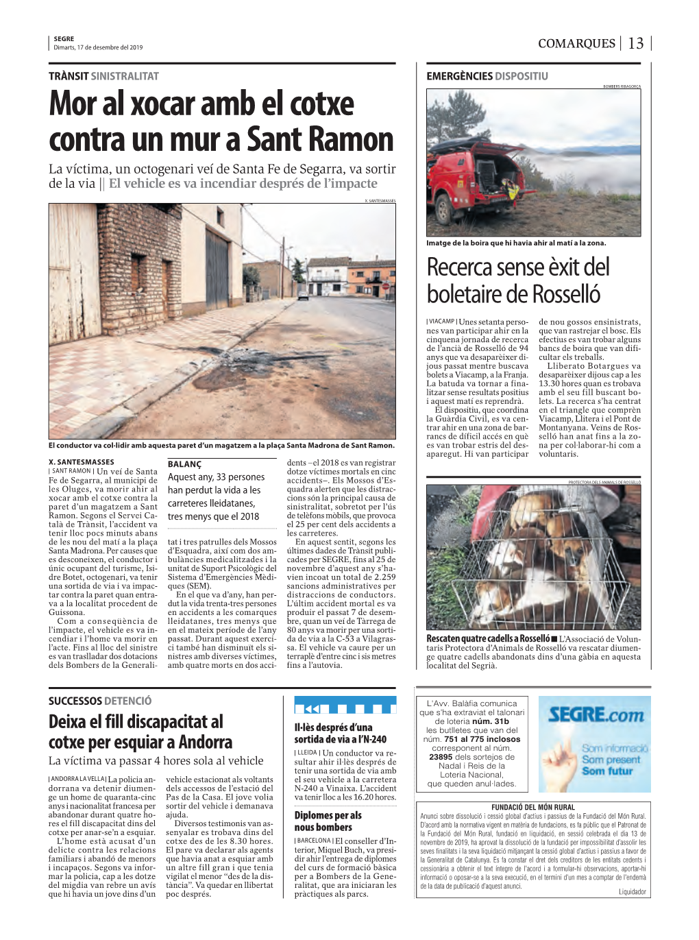 Mor Al Xocar Amb El Cotxe Contra Un Mur a Sant Ramon