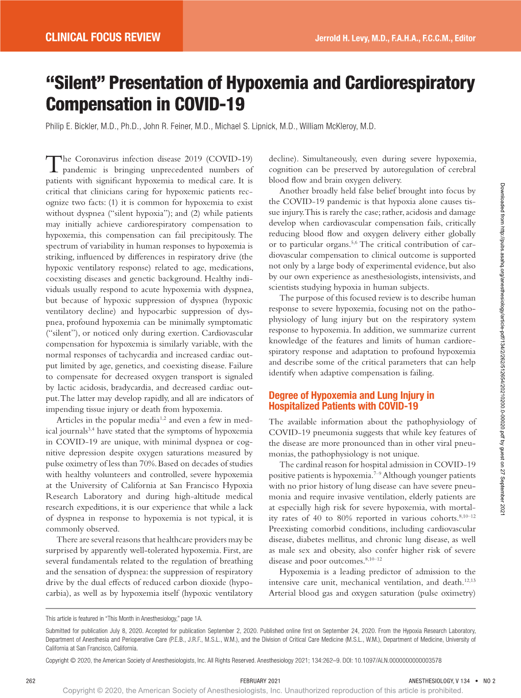 Presentation of Hypoxemia and Cardiorespiratory Compensation in COVID-19 Philip E