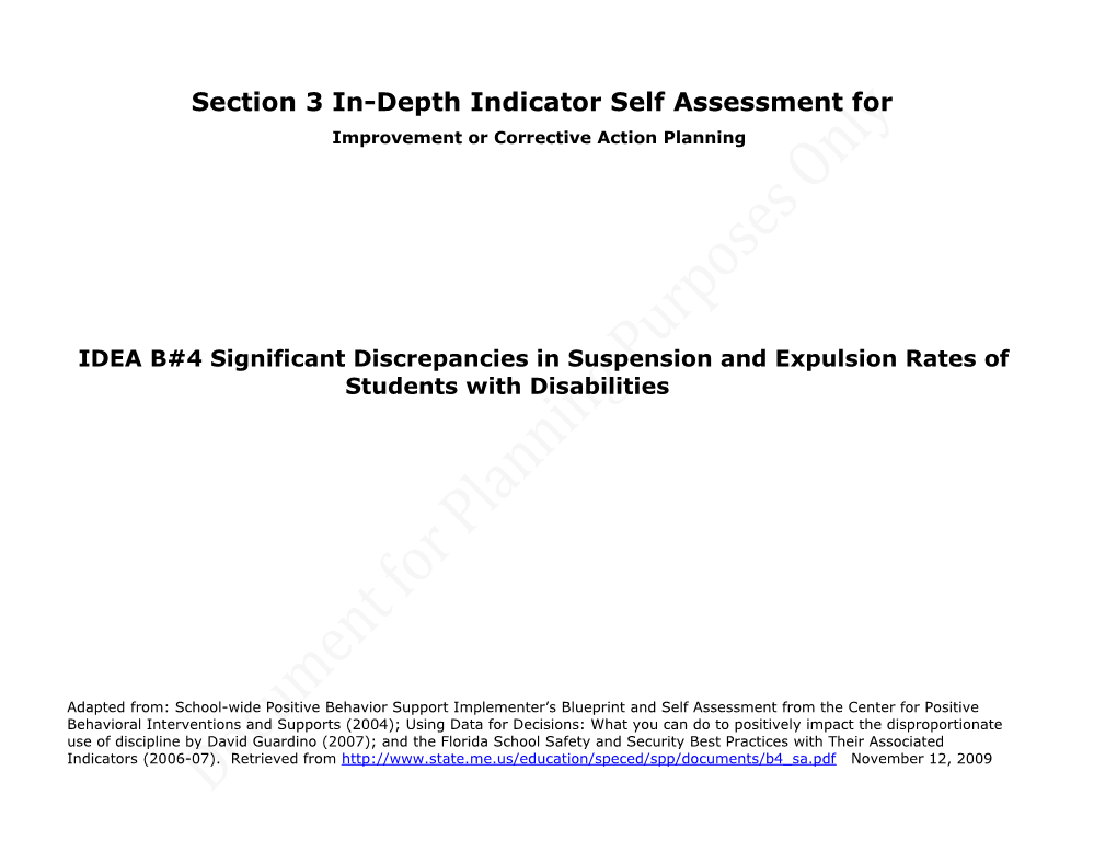 Section 3 Indepth Self-Assessment for IDEA B4-1-19-09