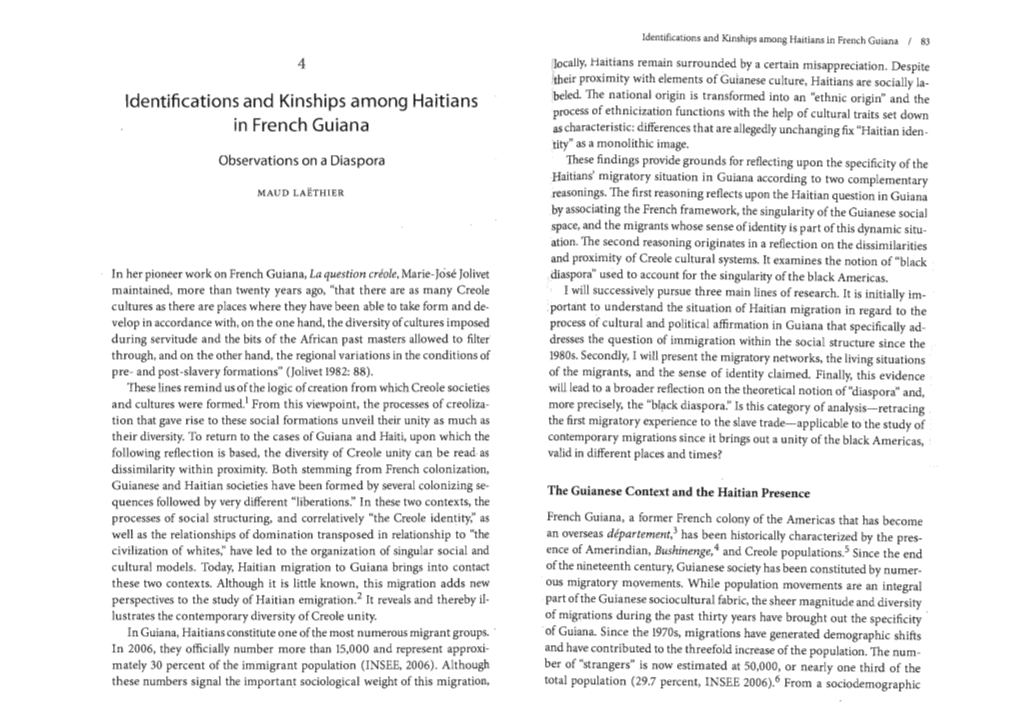 Identifications and Kinships Among Haitians in French Guiana I 83