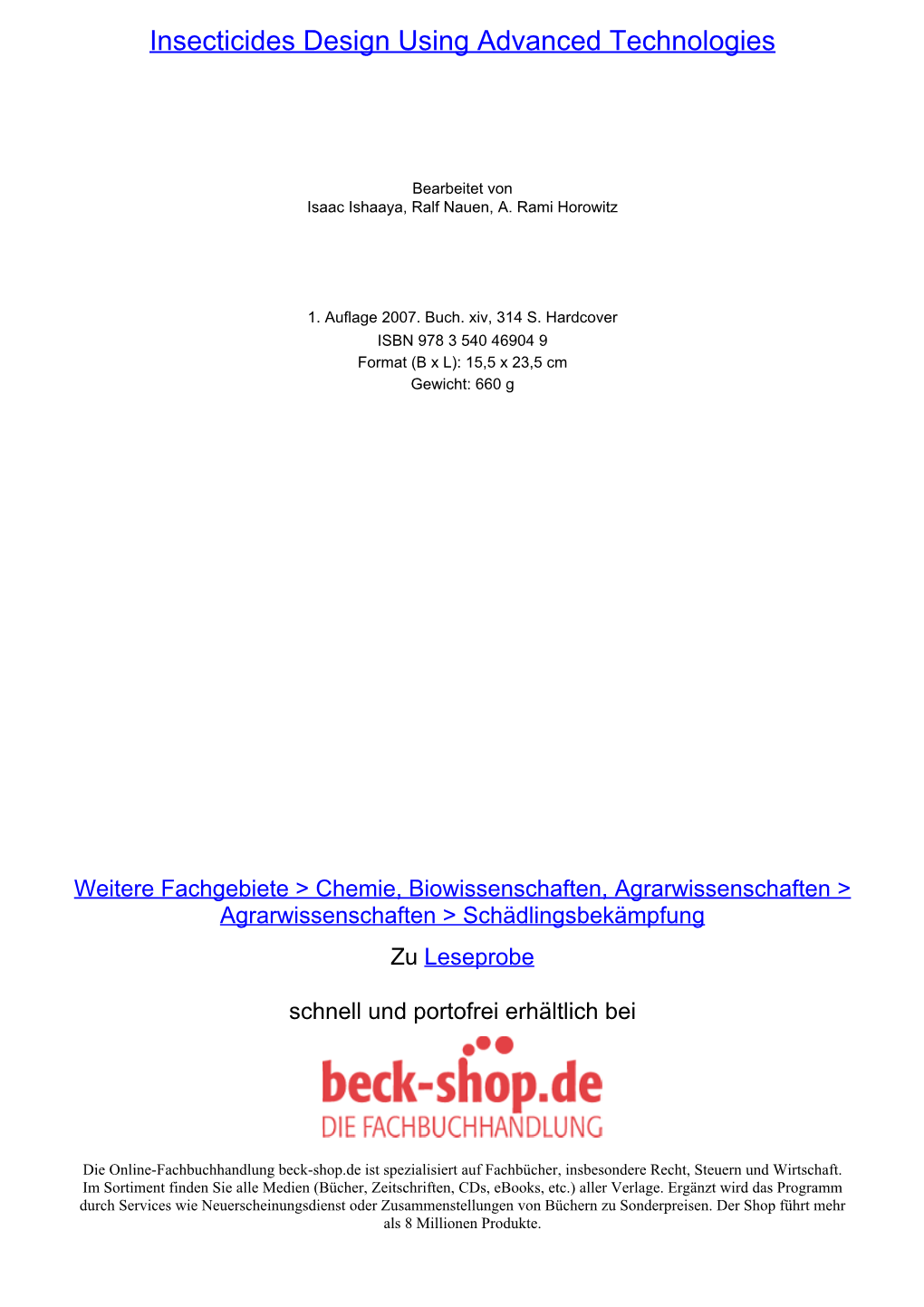 Tochondrial Electron Transport Complexes As Biochemical Target Sites for Insecticides and Acaricides PETER LÜMMEN