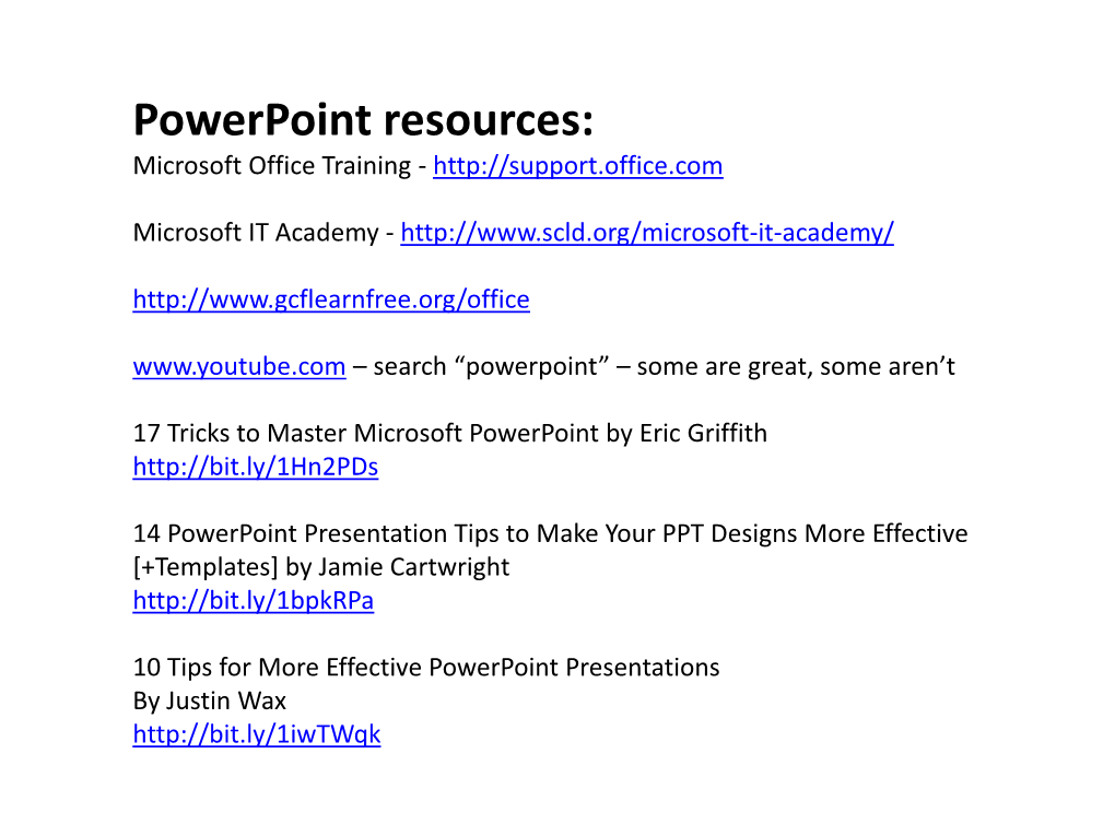 Powerpoint Resources: Microsoft Office Training