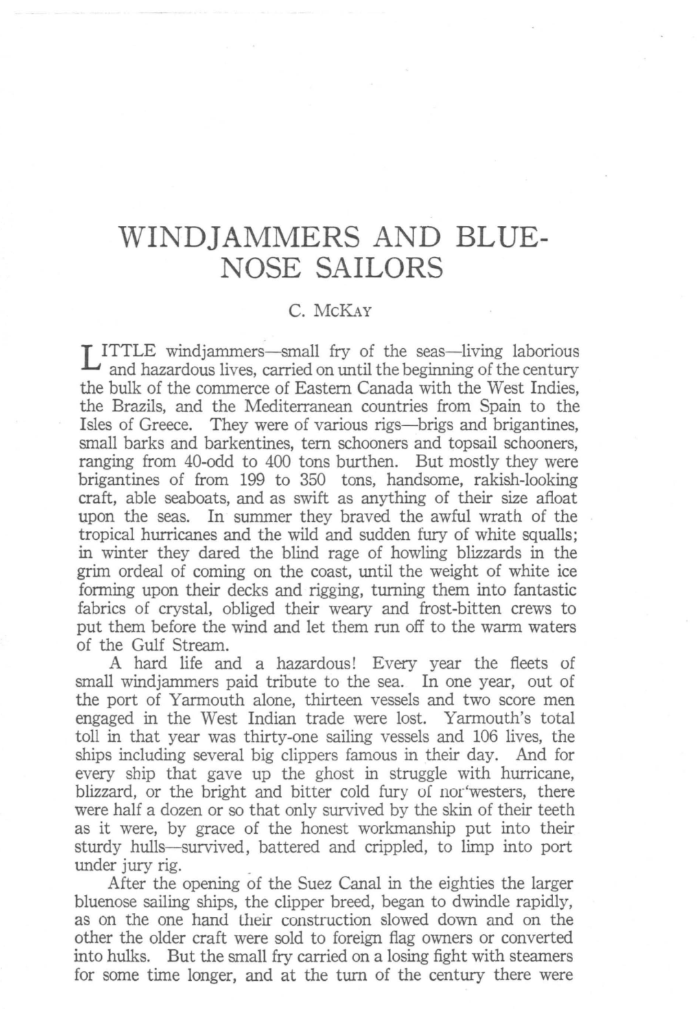 Windjammers and Blue­ Nose Sailors