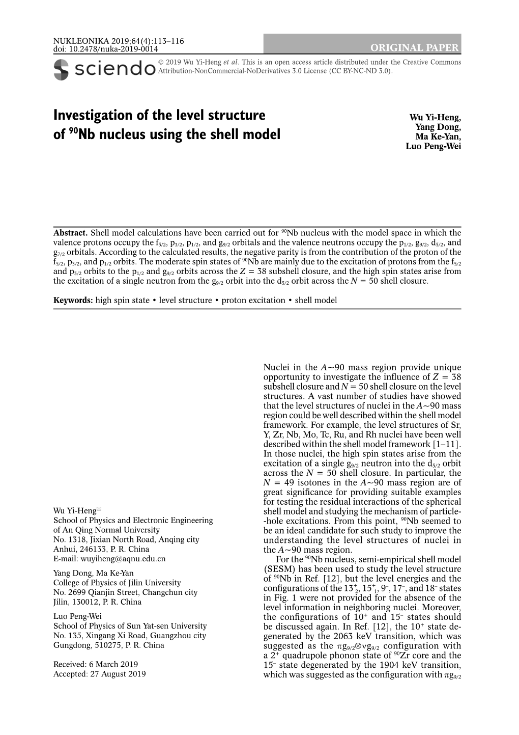 Investigation of the Level Structure of 90Nb Nucleus Using the Shell Model 115