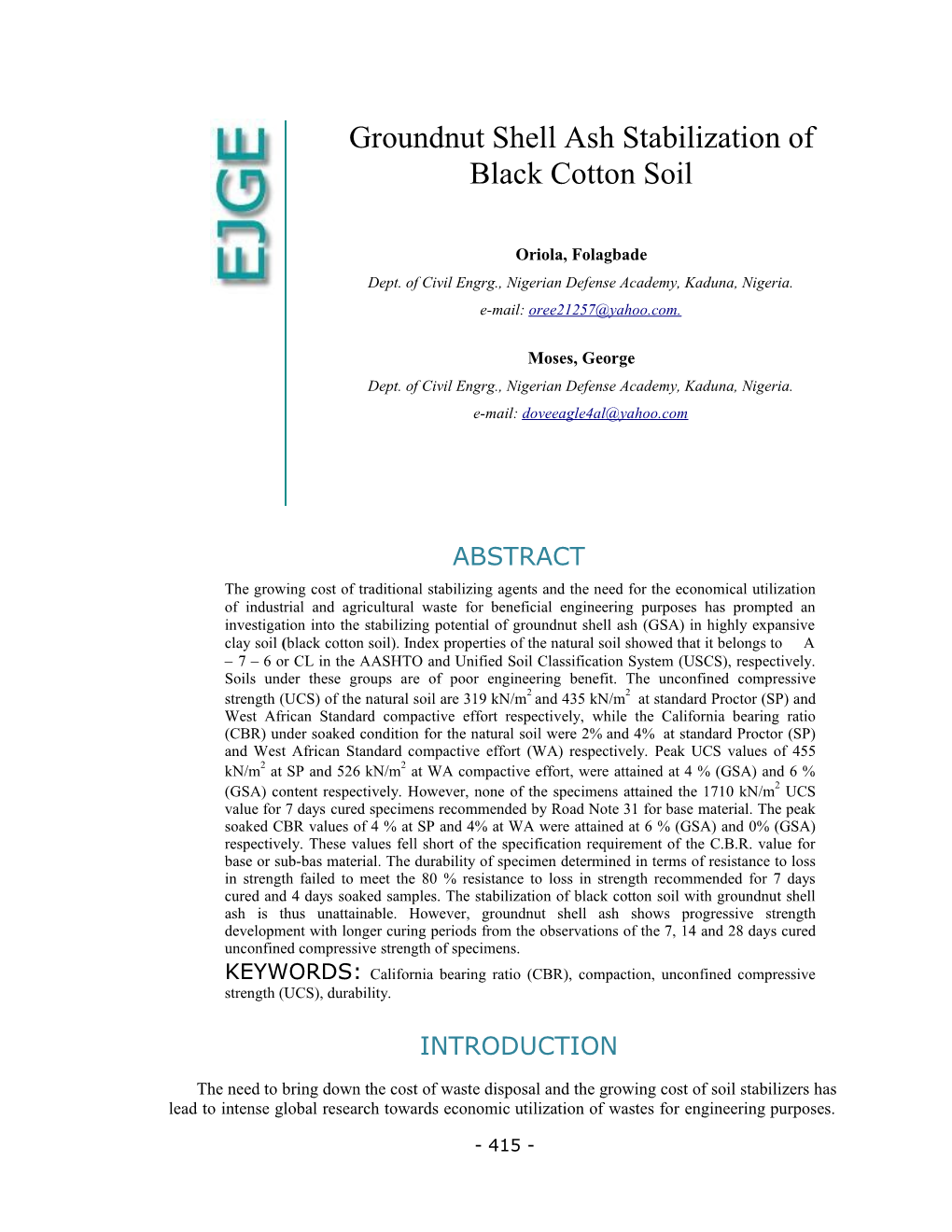 Groundnut Shell Ash Stabilization Of