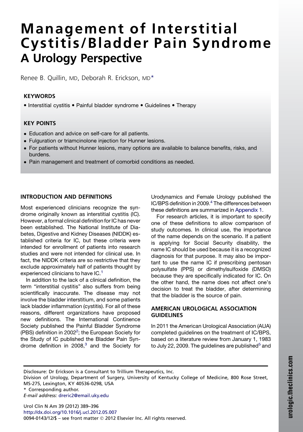 Management of Interstitial Cystitis/Bladder Pain Syndrome a Urology Perspective