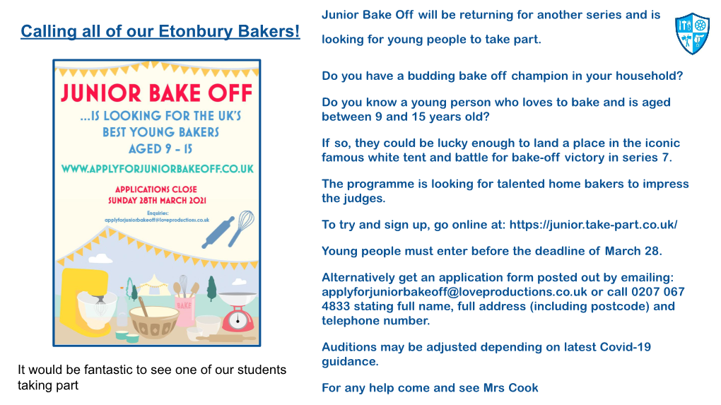 26 Mar Junior Bake Off