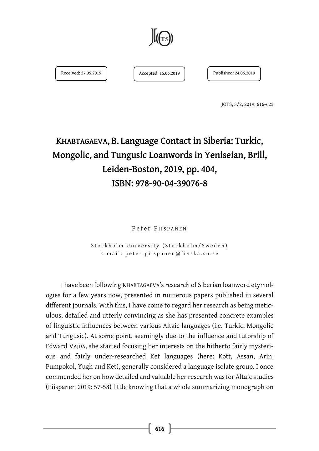 KHABTAGAEVA,B.Language Contact in Siberia: Turkic, Mongolic, And