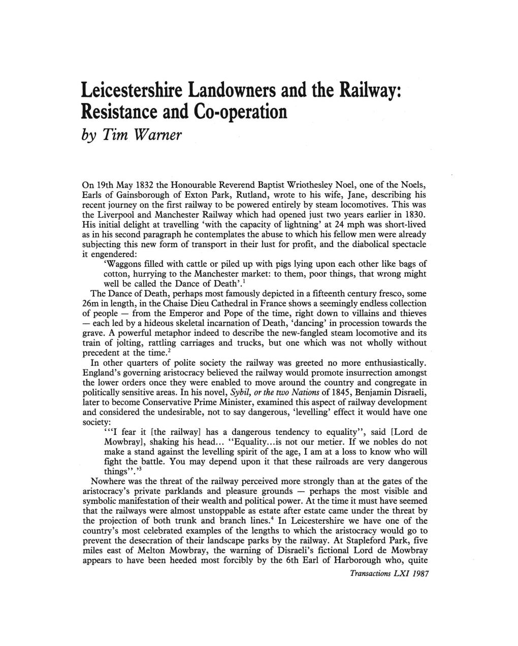 Leicestershire Landowners and the Railway: Resistance and Co-Operation by Tim Warner