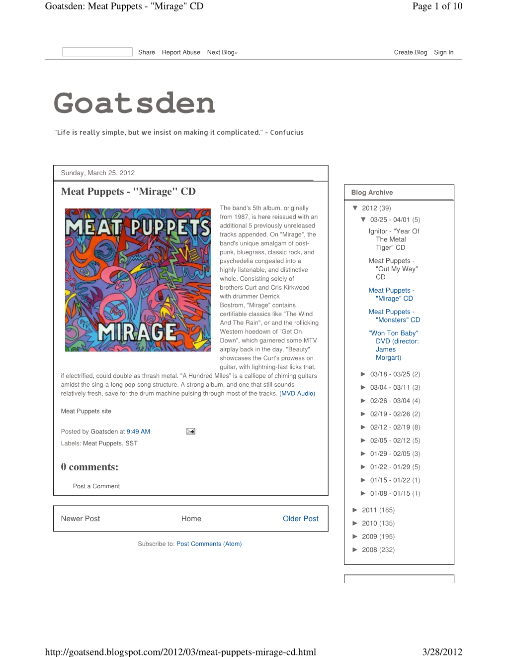 Goatsden: Meat Puppets - "Mirage" CD Page 1 of 10