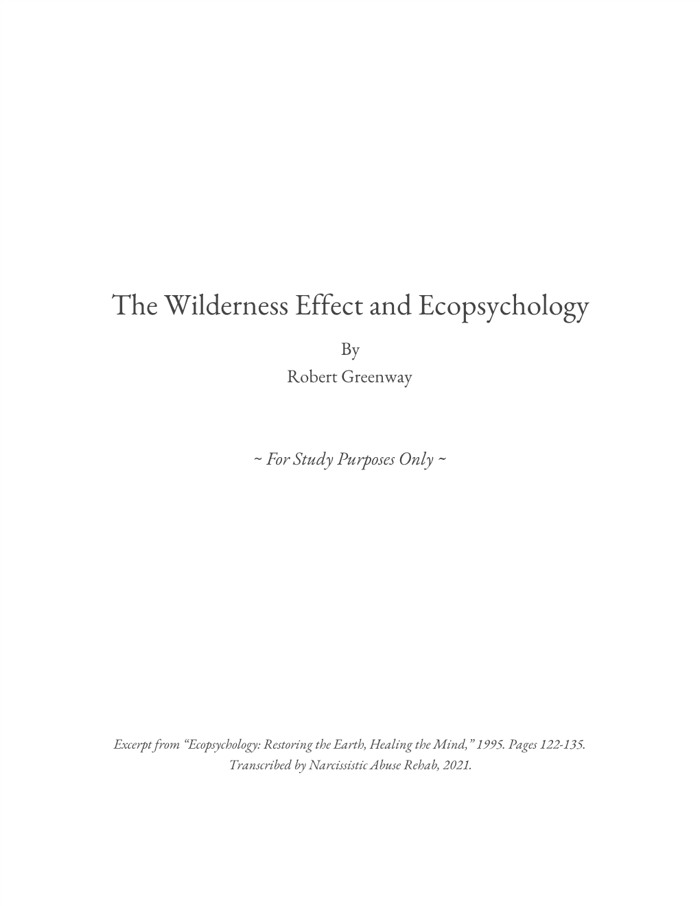 The Wilderness Effect and Ecopsychology
