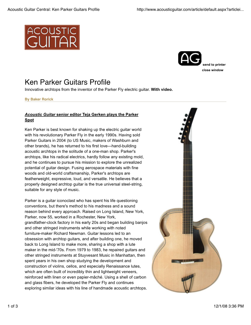 Acoustic Guitar Central Ken Parker Guitars Profile