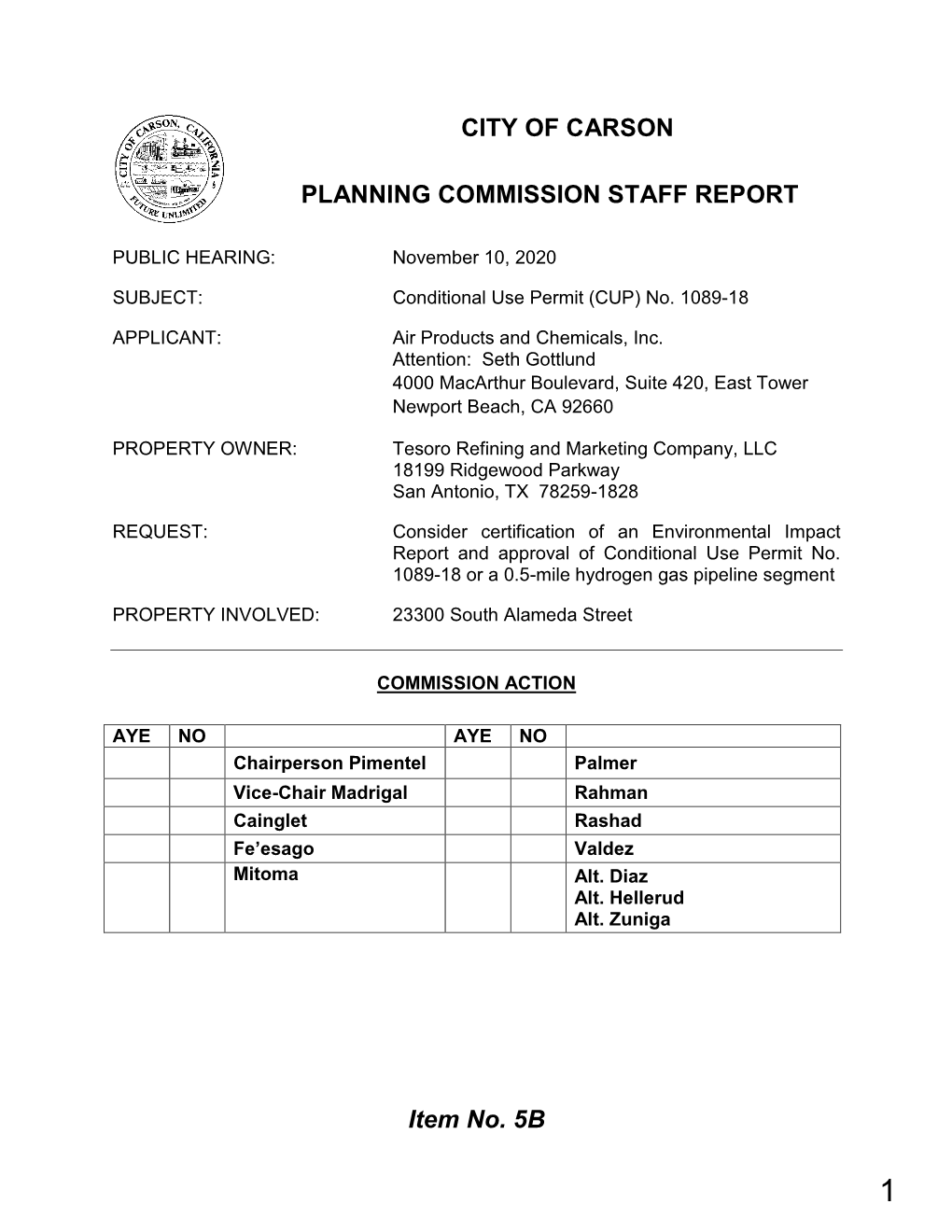 City of Carson Planning Commission Staff Report