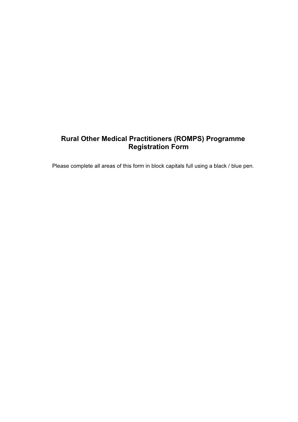 Outer Metropolitan Other Medical Practitioners Relocation Incentive Programme Application Form