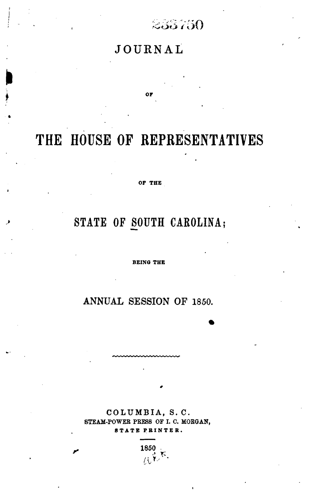 Journal of the House of Representatives of the State Of