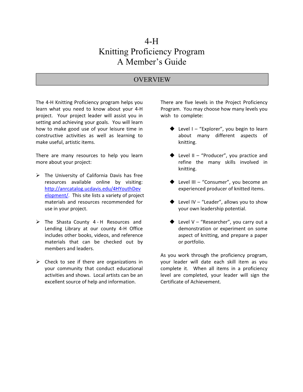 4-H Knitting Proficiency Program a Member's Guide