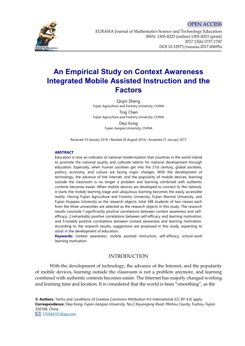 An Empirical Study on Context Awareness Integrated Mobile Assisted Instruction and the Factors