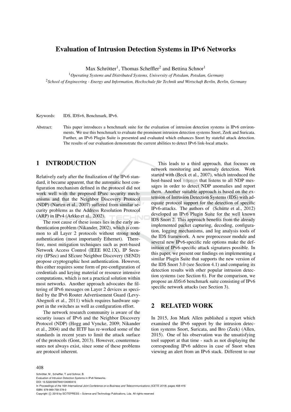 Evaluation of Intrusion Detection Systems in Ipv6 Networks