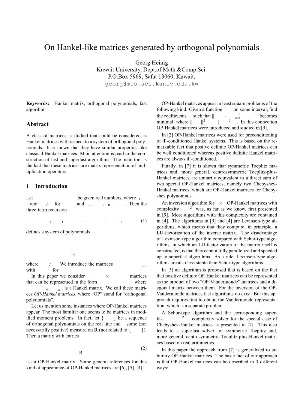 On Hankel-Like Matrices Generated by Orthogonal Polynomials