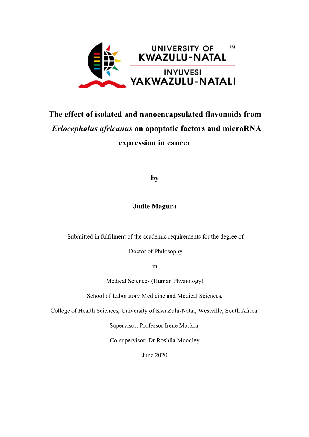 The Effect of Isolated and Nanoencapsulated Flavonoids from Eriocephalus Africanus on Apoptotic Factors and Microrna Expression