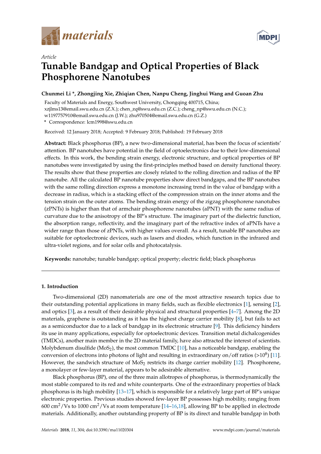 Tunable Bandgap and Optical Properties of Black Phosphorene Nanotubes