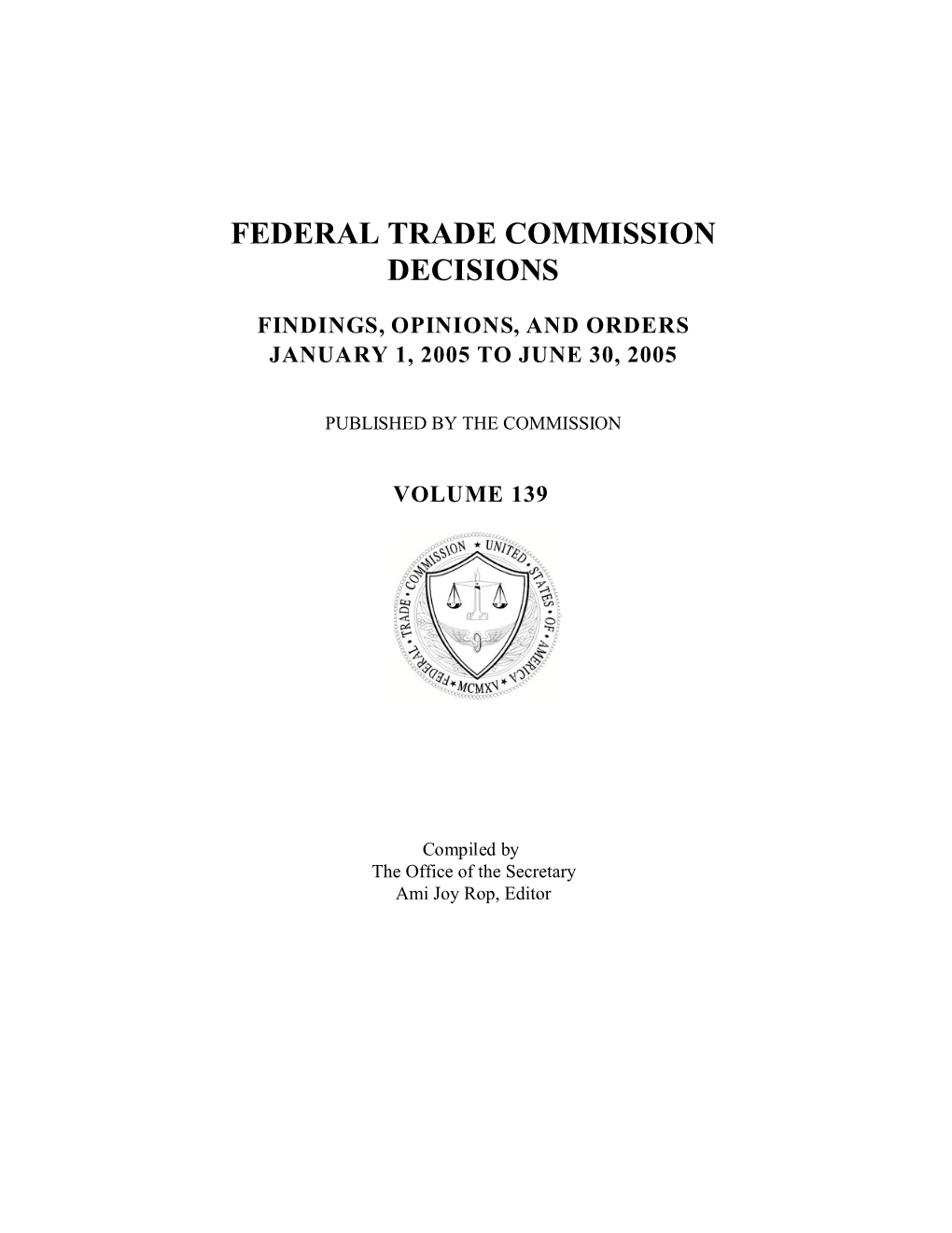 Federal Trade Commission Decisions