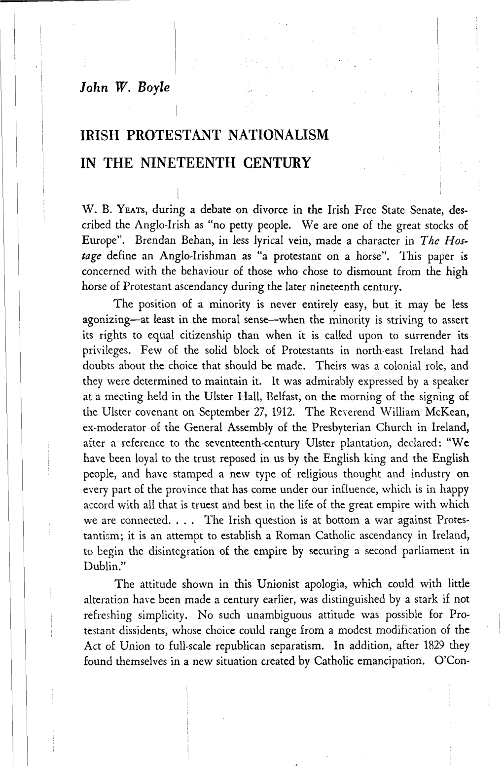 Irish Protestant Nationalism in the Nineteenth Century