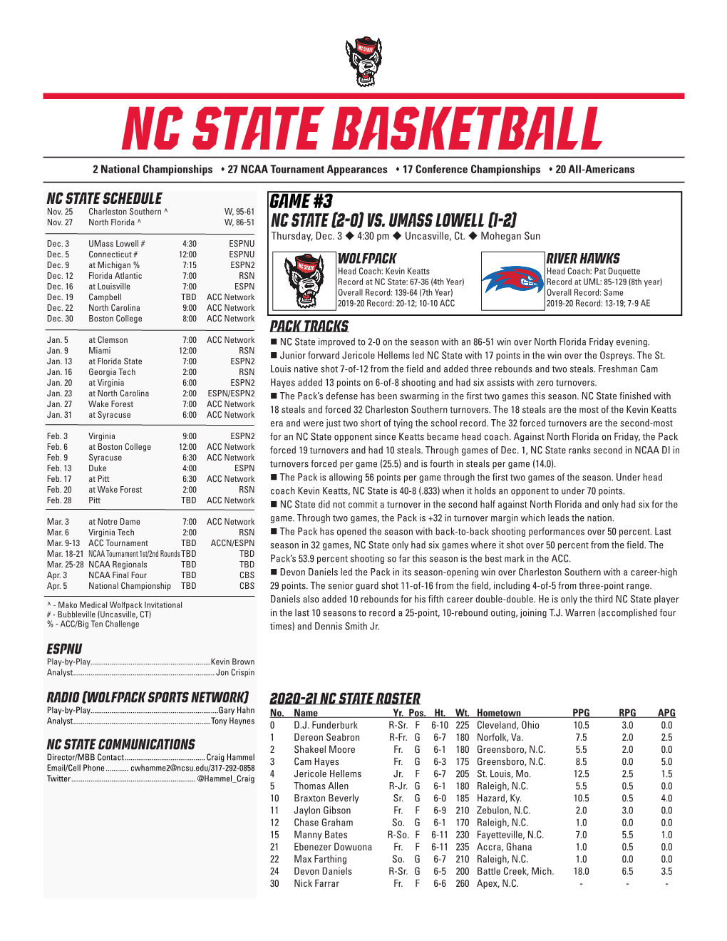 NC State Basketball 2 National Championships S 27 NCAA Tournament Appearances S 17 Conference Championships S 20 All-Americans