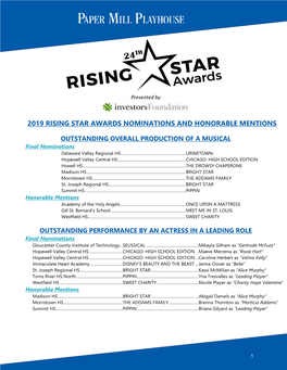 2019 Rising Star Awards Nominations and Honorable Mentions