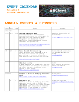Event Calendar Annual Events & Sponsors