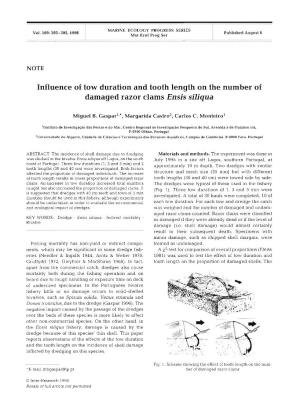 Influence of Tow Duration and Tooth Length on the Number of Damaged Razor Clams Ensis Sjljqua