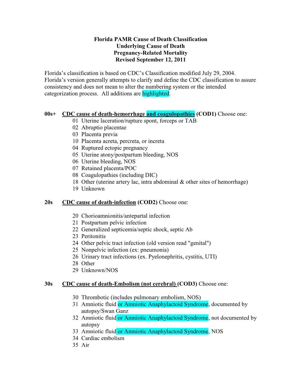 CDC Cause of Death Classification