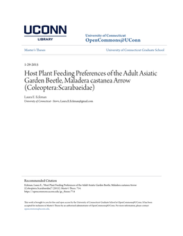 Host Plant Feeding Preferences of the Adult Asiatic Garden Beetle, Maladera Castanea Arrow (Coleoptera:Scarabaeidae) Laura E