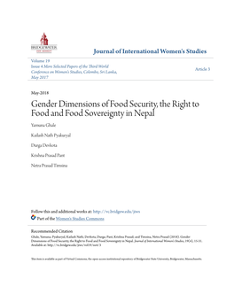 Gender Dimensions of Food Security, the Right to Food and Food Sovereignty in Nepal Yamuna Ghale