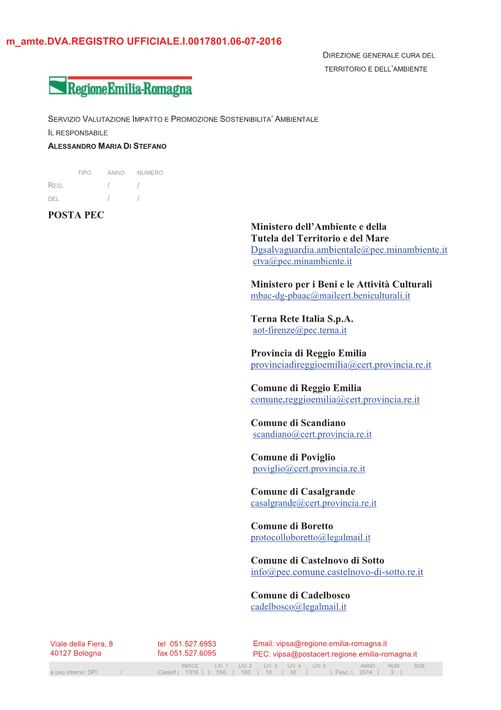 POSTA PEC Ministero Dell'ambiente E Della Tutela Del Territorio E Del