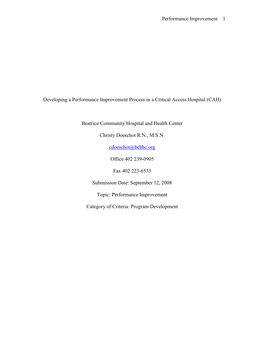 Developing a Performance Improvement Process in a Critical Access Hospital (CAH)