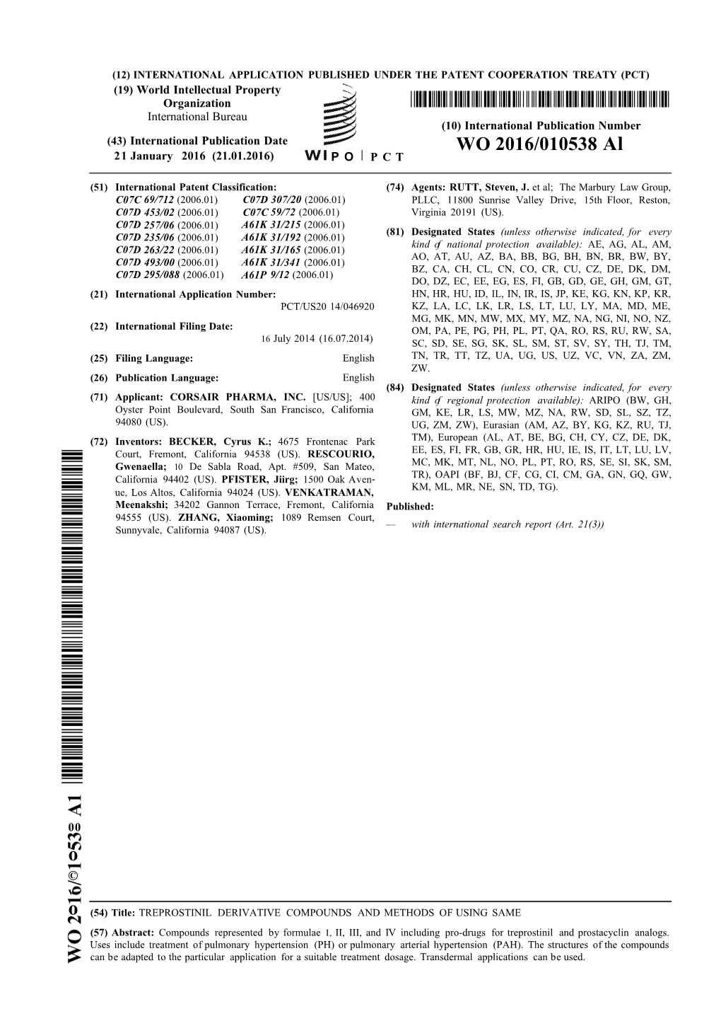 WO 2016/010538 Al 21 January 2016 (21.01.2016) P O P C T