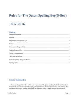Rules for the Quran Spelling Bee(Q-Bee)