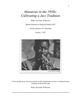 Manassas in the 1950S: Cultivating a Jazz Tradition