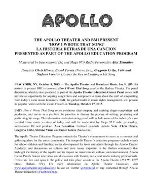 The Apollo Theater and Bmi Present 'How I Wrote That Song' La Historia Detras De Una Cancion Presented As Part of the Apol