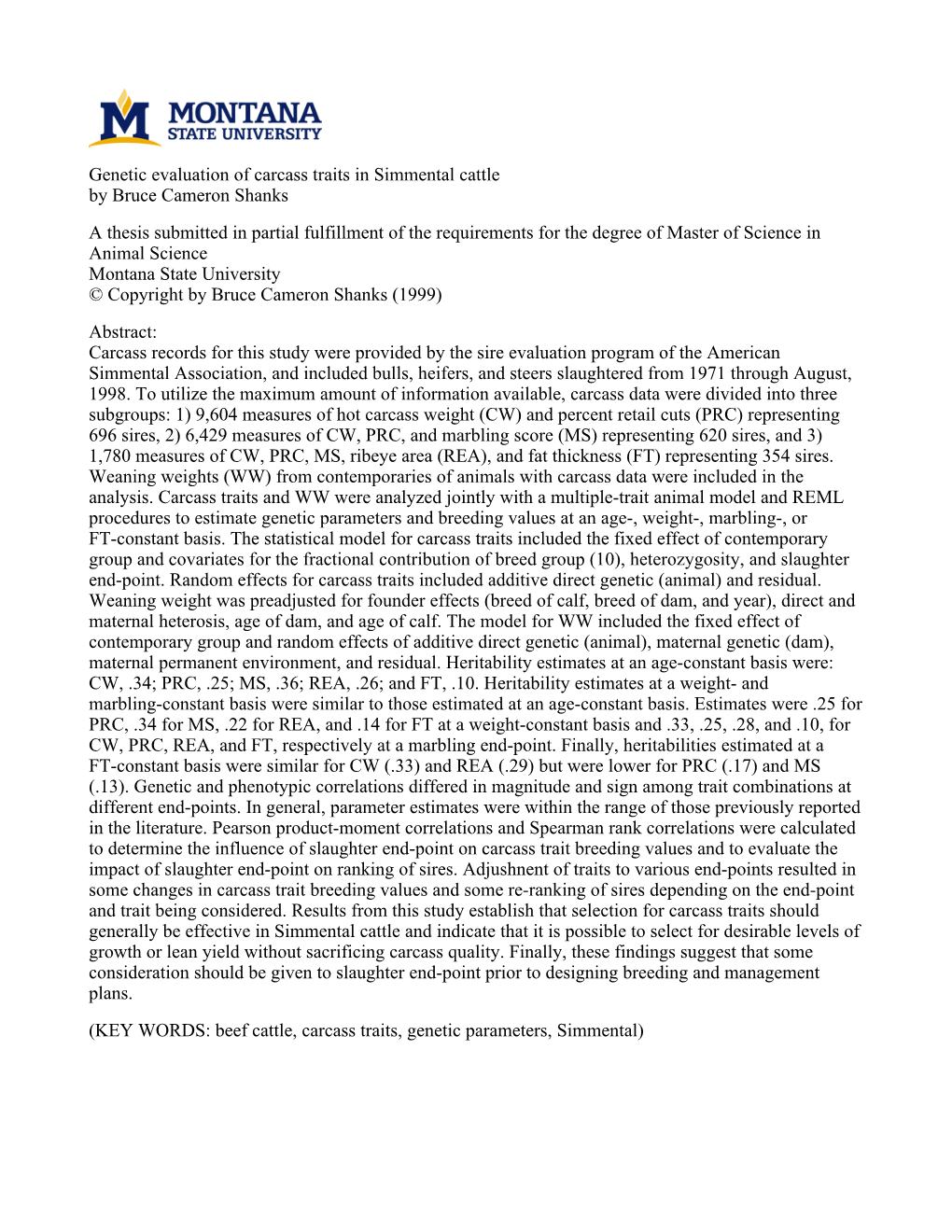 Genetic Evaluation of Carcass Traits in Simmental Cattle by Bruce Cameron