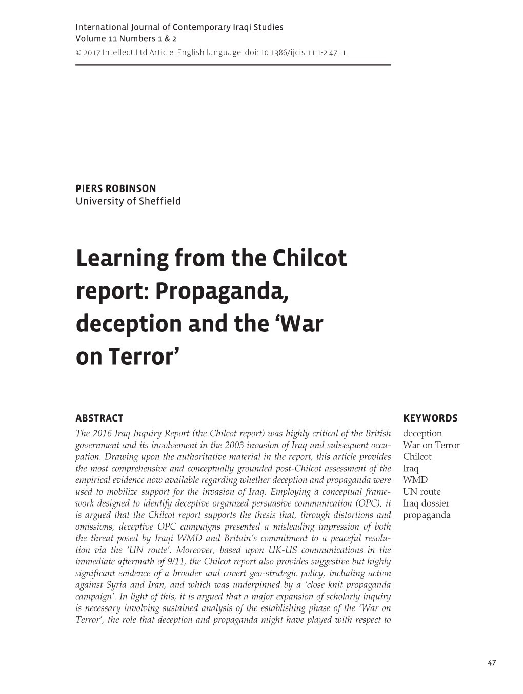 Learning from the Chilcot Report: Propaganda, Deception and the Â