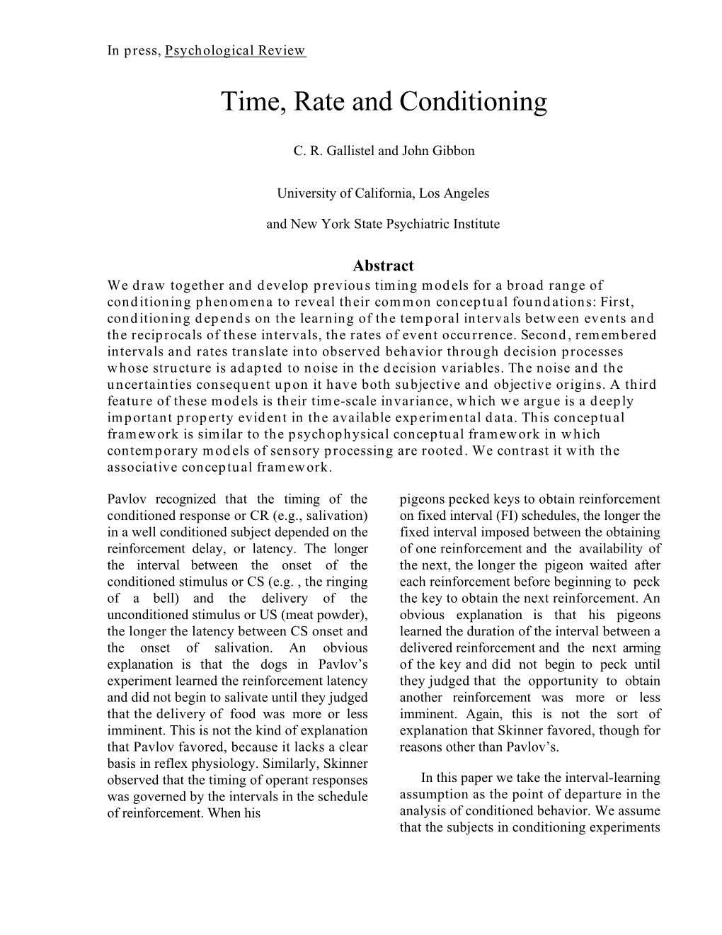 Time, Rate and Conditioning